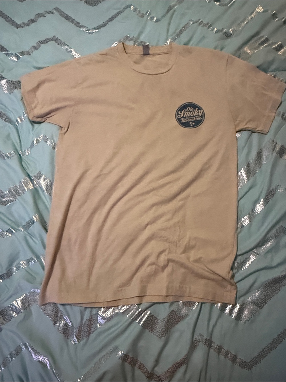 Ole Smoky Moonshine Beige Short Sleeve Tee with Chest Logo